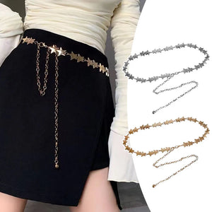 Y2K Stars Waist Chain Belt Metal Buckle Thin Waist Belt