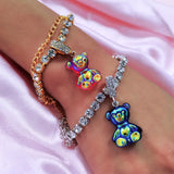 Y2K Teddy Bear Candy Bracelet Charm Crystal Rhinestone Tennis Chain Bracelet