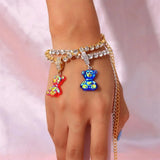 Y2K Teddy Bear Candy Bracelet Charm Crystal Rhinestone Tennis Chain Bracelet