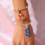 Y2K Teddy Bear Candy Bracelet Charm Crystal Rhinestone Tennis Chain Bracelet