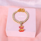 Y2K Teddy Bear Candy Bracelet Charm Crystal Rhinestone Tennis Chain Bracelet