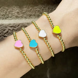 Tibetan Love Heart Copper Beads Bracelet Enamel Elasticity Women
