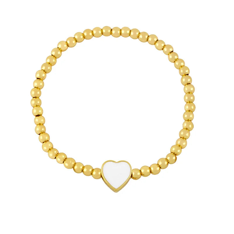 Tibetan Love Heart Copper Beads Bracelet Enamel Elasticity Women