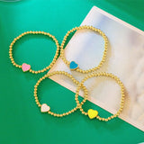 Tibetan Love Heart Copper Beads Bracelet Enamel Elasticity Women