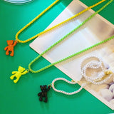 Y2K Mini Bear Drop Necklace Neon Enamel Copper Pendant Neck Chain