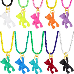 Y2K Mini Bear Drop Necklace Neon Enamel Copper Pendant Neck Chain