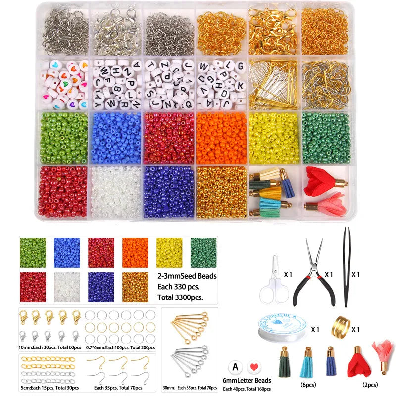 Y2K Multicolor Bead Kit 2-3mm Seed Rice Beads & Leather Tassel