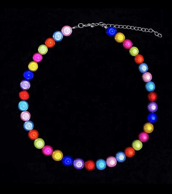 Y2K 90s Reflective Pearl Choker Hip Hop Rock Punk Jewelry