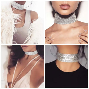Y2k Glitter Rhinestones Necklace Women Cocktail Party Jewelry