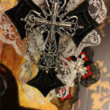 Y2k Girl Cross Metal Chains Punk Headwear Japanese Brooch Goth Pins