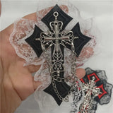 Y2k Girl Cross Metal Chains Punk Headwear Japanese Brooch Goth Pins