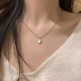 Y2K Love Pearl Tassel Pendant Necklace Crystal Heart Clavicle Chain Jewelry Gift