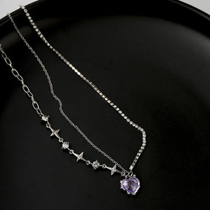 Y2K Love Pearl Tassel Pendant Necklace Crystal Heart Clavicle Chain Jewelry Gift