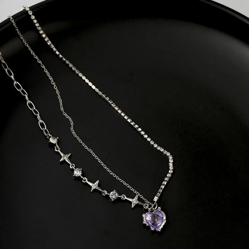 Y2K Love Pearl Tassel Pendant Necklace Crystal Heart Clavicle Chain Jewelry Gift