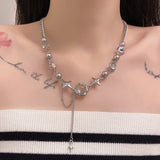 Y2K Love Pearl Tassel Pendant Necklace Crystal Heart Clavicle Chain Jewelry Gift