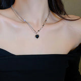Y2K Love Pearl Tassel Pendant Necklace Crystal Heart Clavicle Chain Jewelry Gift