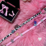 Y2k Pink Leather Cross Star Choker Necklace