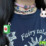 Y2k Pink Leather Cross Star Choker Harajuku DIY Leopard Rainbow Pendant Necklace