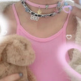 Y2k Pink Leather Cross Star Choker Necklace