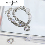 Y2k Sweet Japanese Love Four Stars Rose Pendant Beaded Necklace