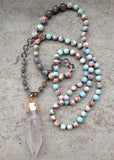 Stone Knot Necklace Clear Quartz Tiger Eye Labradorite Beads 30-32in
