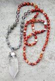 Stone Knot Necklace Clear Quartz Tiger Eye Labradorite Beads 30-32in