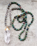 Stone Knot Necklace Clear Quartz Tiger Eye Labradorite Beads 30-32in