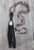 Pyrite Teardrop Pendant Tassel Necklace Rhodochrosite Stone Beads
