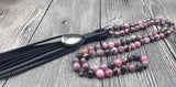 Pyrite Teardrop Pendant Tassel Necklace Rhodochrosite Stone Beads