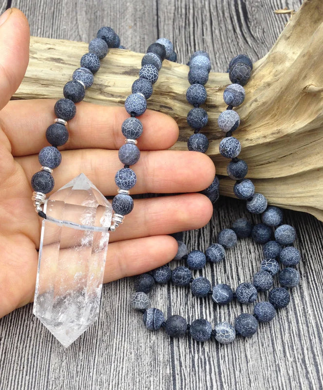 Clear Quartz Double Point Pendant Dragon Ven Agat Necklace