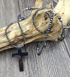 Hematite Cross Hematite Stone Beads Necklace 50x33mm - Choose Length