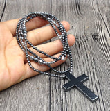 Hematite Cross Hematite Stone Beads Necklace 50x33mm - Choose Length