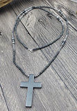 Hematite Cross Hematite Stone Beads Necklace 50x33mm - Choose Length