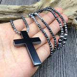 Hematite Cross Hematite Stone Beads Necklace 50x33mm - Choose Length
