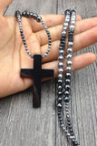 Hematite Cross Stone Beads Necklace 50x33mm, Choose Length 18, 24, 30in