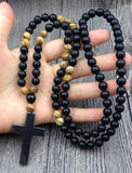 Hematite Cross Agat Picture Stone 8mm Beads Necklace 30 inches