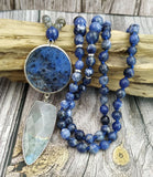 Sodalite Labradorite Pendant Necklace with Quartz Beads
