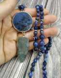 Sodalite Labradorite Pendant Necklace with Quartz Beads
