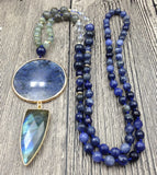 Sodalite Labradorite Pendant Necklace with Quartz Beads