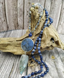 Sodalite Labradorite Pendant Necklace with Quartz Beads