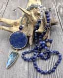 Sodalite Labradorite Pendant Necklace with Quartz Beads