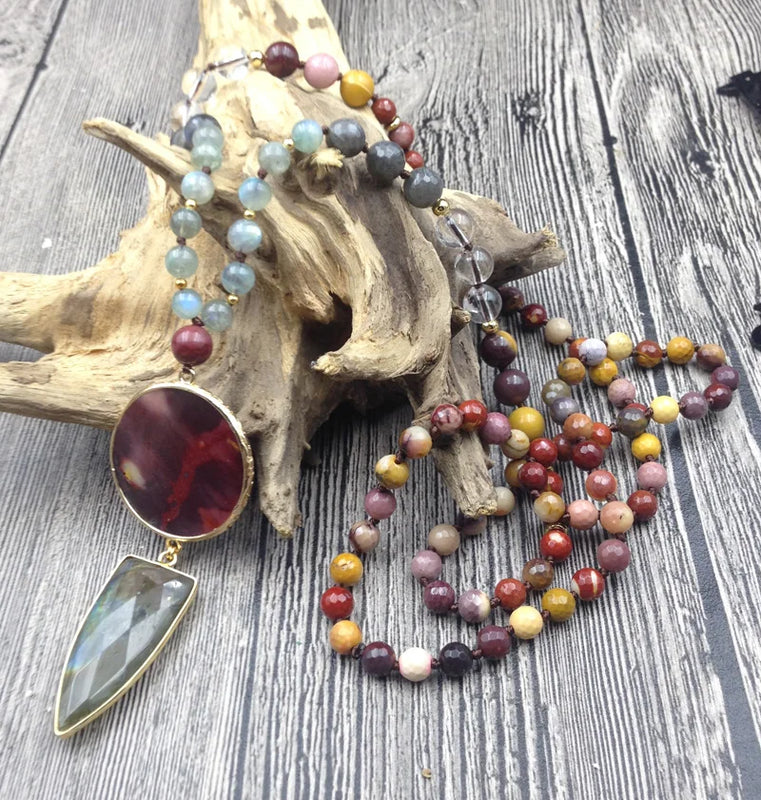 Mookaite Labradorite Pendant Stone Beads Necklace