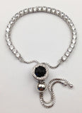 Sparkling Zircon Glass Spacer Silver Bracelet Adjustable