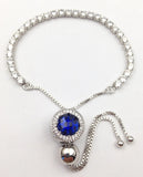 Sparkling Zircon Glass Spacer Silver Bracelet Adjustable