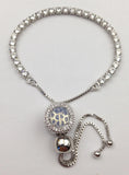 Sparkling Zircon Glass Spacer Silver Bracelet Adjustable