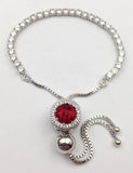 Sparkling Zircon Glass Spacer Silver Bracelet Adjustable