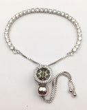 Sparkling Zircon Glass Spacer Silver Bracelet Adjustable