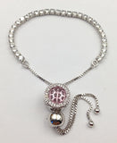Sparkling Zircon Glass Spacer Silver Bracelet Adjustable