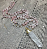 Natural Quartz Pendant Rose Quartzs Knot Necklace