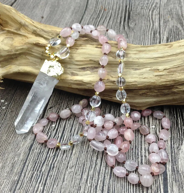 Natural Quartz Pendant Rose Quartzs Knot Necklace